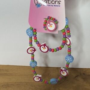 5 for 25 NWT Kids Necklace, Bracelet and Ring Set, Owl Charms, Wooden Beads 3pc
